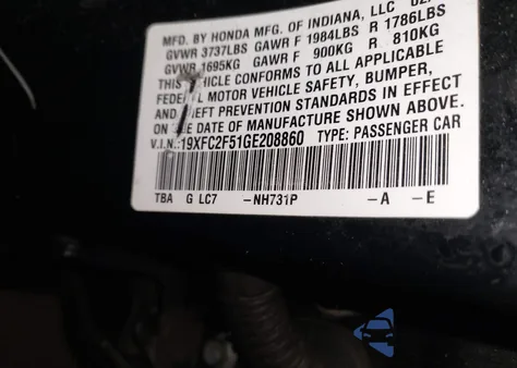 2016 Honda Civic Lx from USA, damaged, VIN 19XFC2F51GE208860